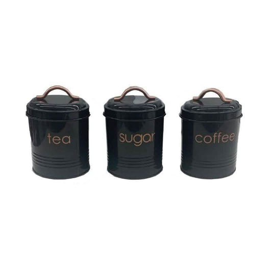 3-Piece: Metal and Copper Coffee Tea Sugar Canister Set