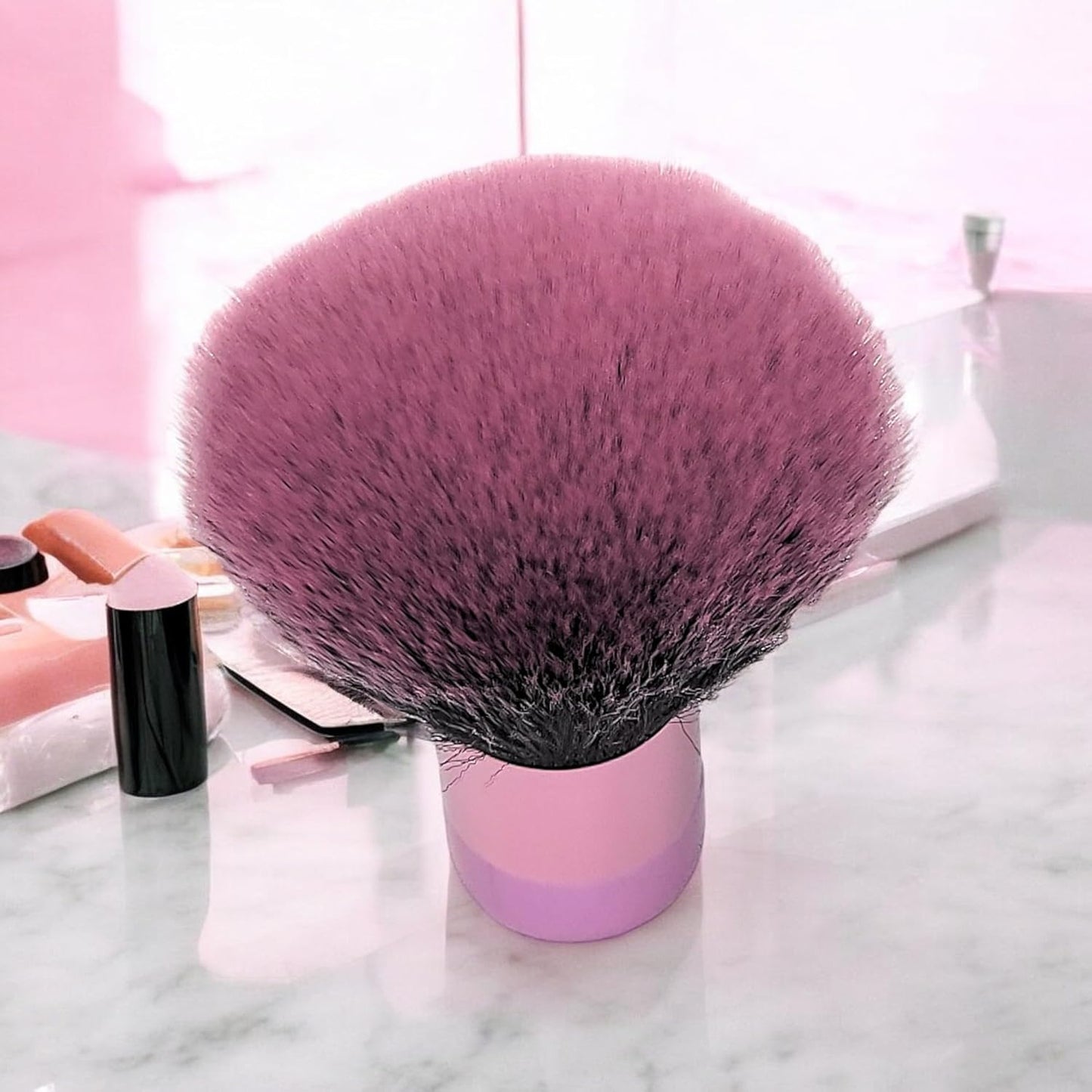Luxurious and Very Large Soft Fluffy Powder Brush, Use as a Spray Tan Finishing Tool, Multipurpose Face and Body Barber and Beauty Tool, Large Kabuki Brush by BevyGold (Pink)(#9.2)