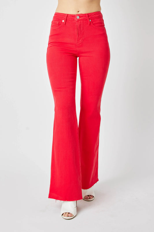 Judy Blue Full Size Hw Tummy Control Garment Dyed Flare Jeans Plus Size