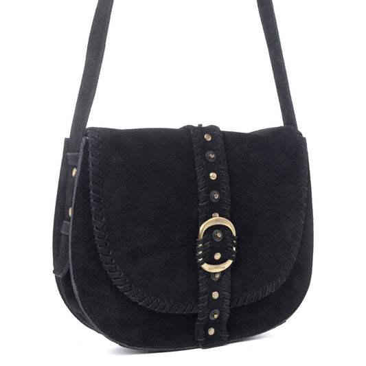 Myra Yellowstone Iron Frontier Suede Leather Bag in Jet Black