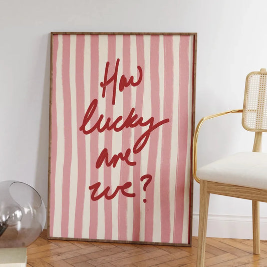 How Lucky Are We Pink Red Stripe Wall Art Prints Canvas Painting Poster Picture For Living Bedroom Dining Room Home Decor