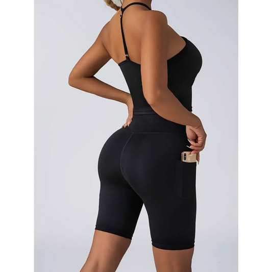Beige Ribbed High Waist Workout Set