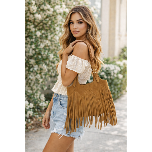 The Mia - Camel Fringe Tote Bag