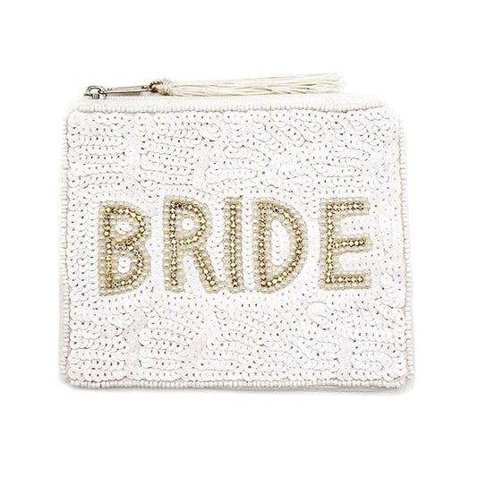 White Seed Beaded "Bride" Coin Purse