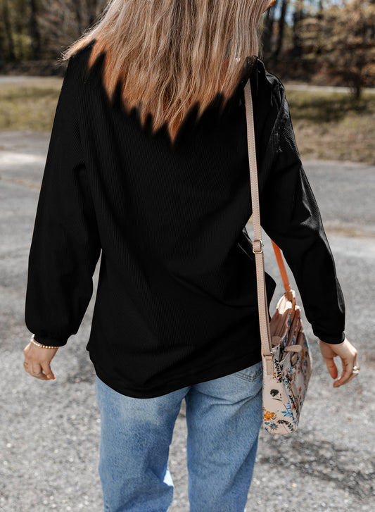 Black Football Graphic Game Day Embroidered Corded Sweatshirt