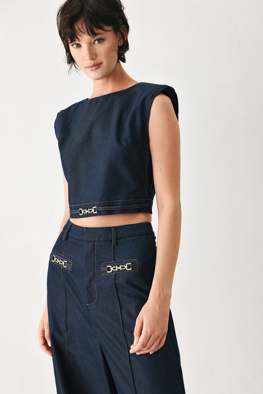 YACHT CLUB WOVEN CROP TOP