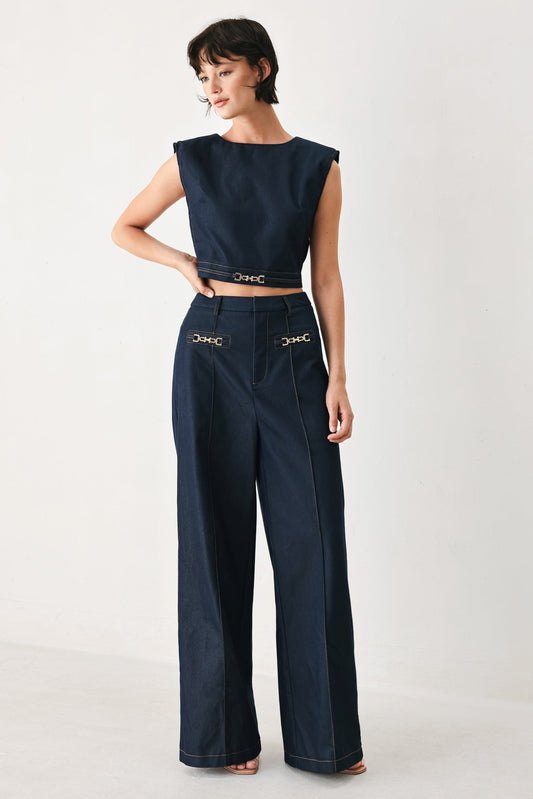 YACHT CLUB WOVEN CROP TOP