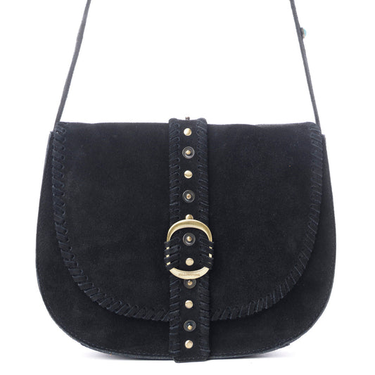 Myra Yellowstone Iron Frontier Suede Leather Bag in Jet Black