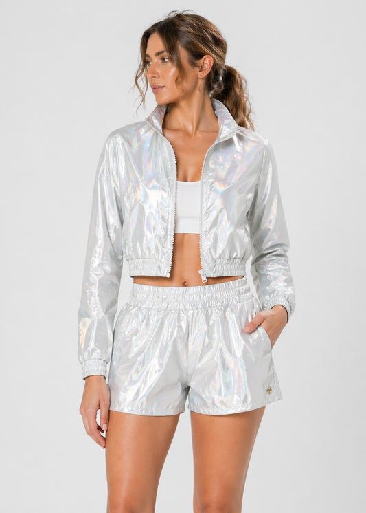 Holographic Crop Bomber Jacket Made in USA