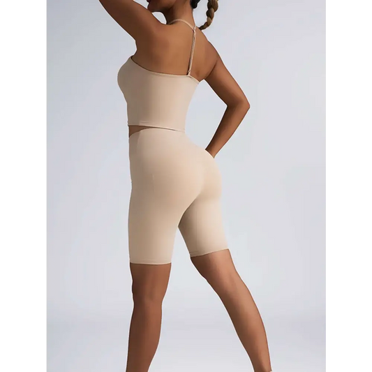 Beige Ribbed High Waist Workout Set