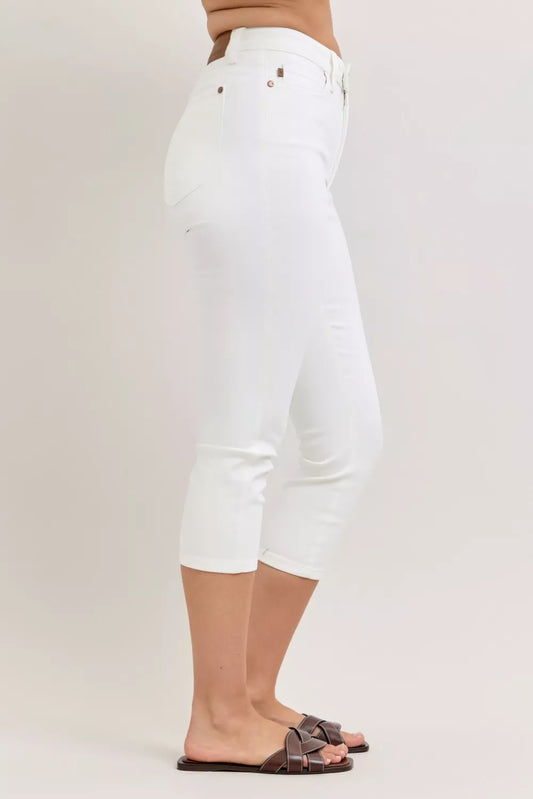 Judy Blue High Waist Extended Waistband Capri Pants with Spade Pockets