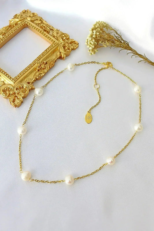 Baroque Pearl Choker - 24K Gold & Rose/Cream Pearls | Femstylo