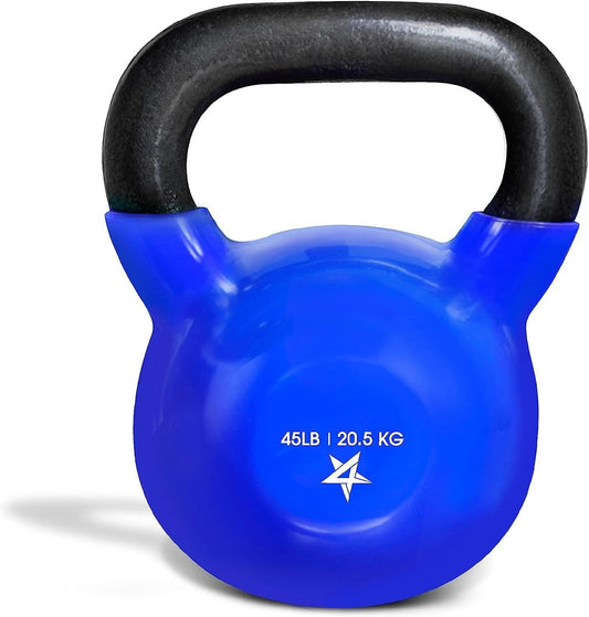 Kettlebell, 5-100 LB Vinyl Coated Cast Iron Strength Training Kettlebells for Home Gym Exercises, Fitness, Full Body Workout Equipment, Push Ups, and Grip Strength